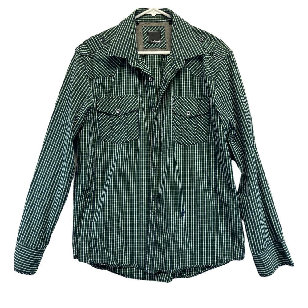 7 Diamonds‎ Blue Plaid Button Down Long Sleeve Size XL 100% Cotton EUC